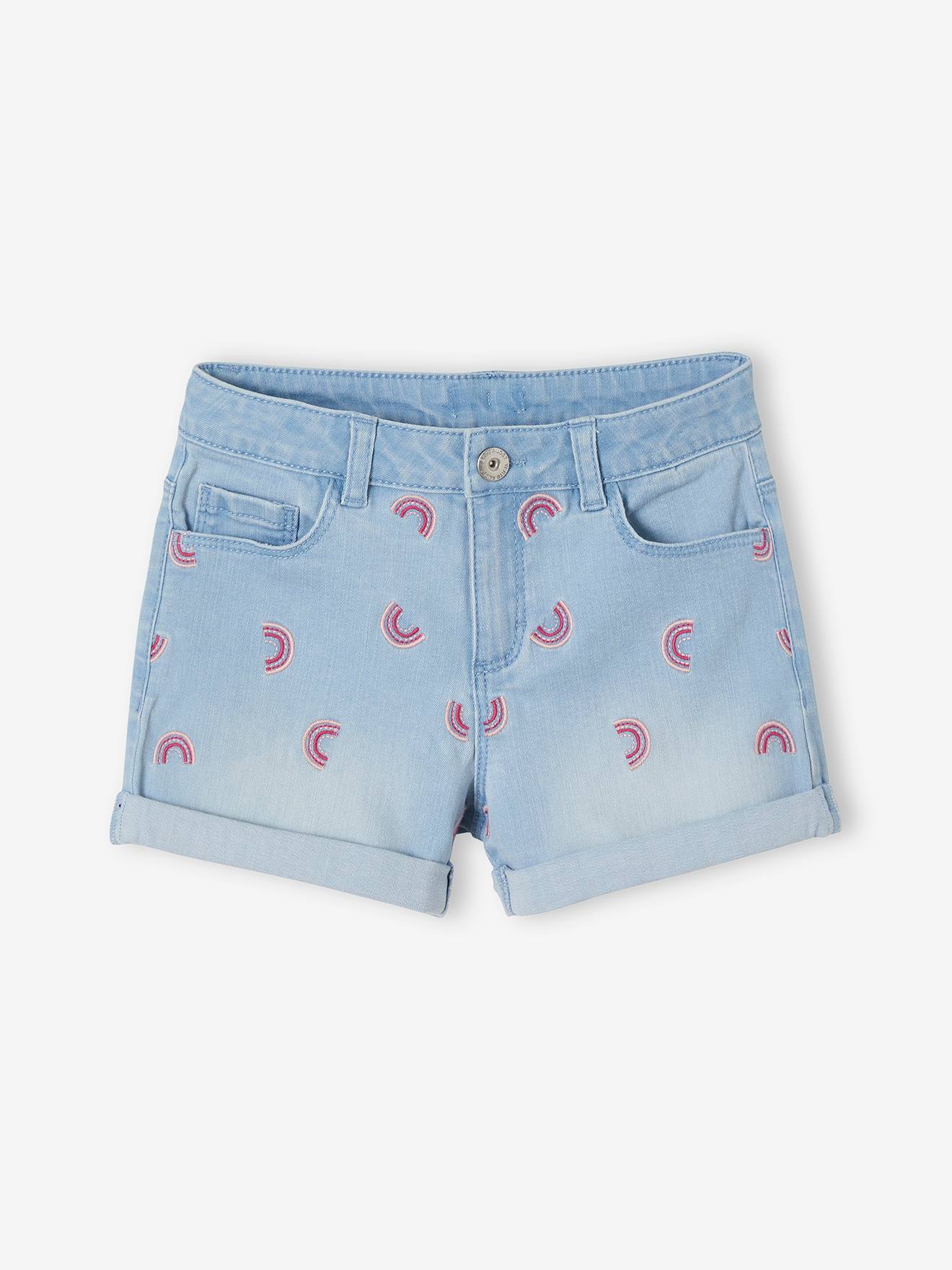 Short en jean brodé fille denim bleached