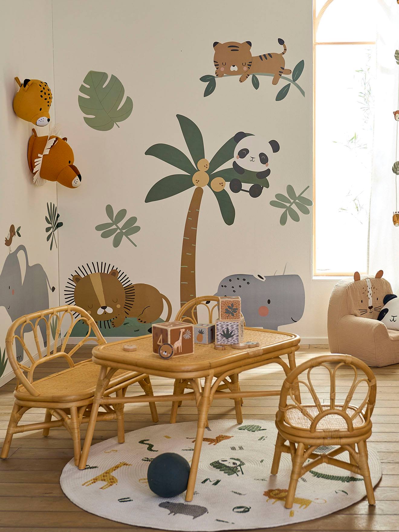 Vertbaudet Kinderzimmer Sitzbank aus Rattan BOHO - natur/blumenform