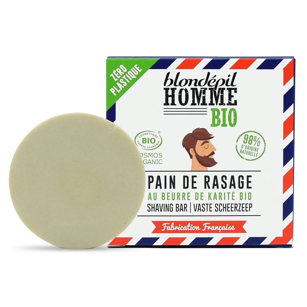 blondepil Pain de rasage solide - Certifié BIO COSMOS 55 ml Pain de rasage solide