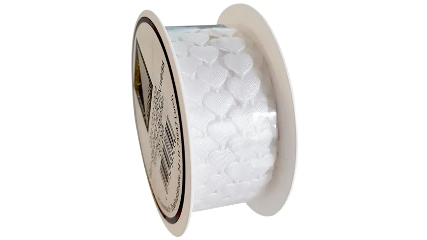 TRUBA Satin-Stanzband Herzen weiß 2 m