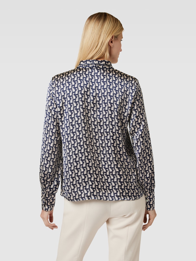 Schluppenbluse mit Allover-Muster in marineblau