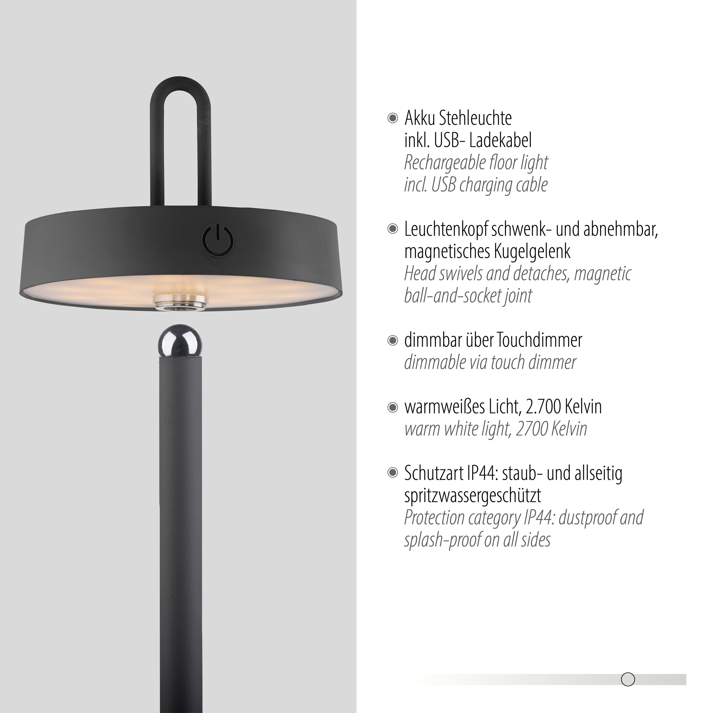 JUST LIGHT.LED-Akku-Stehleuchte 1flg