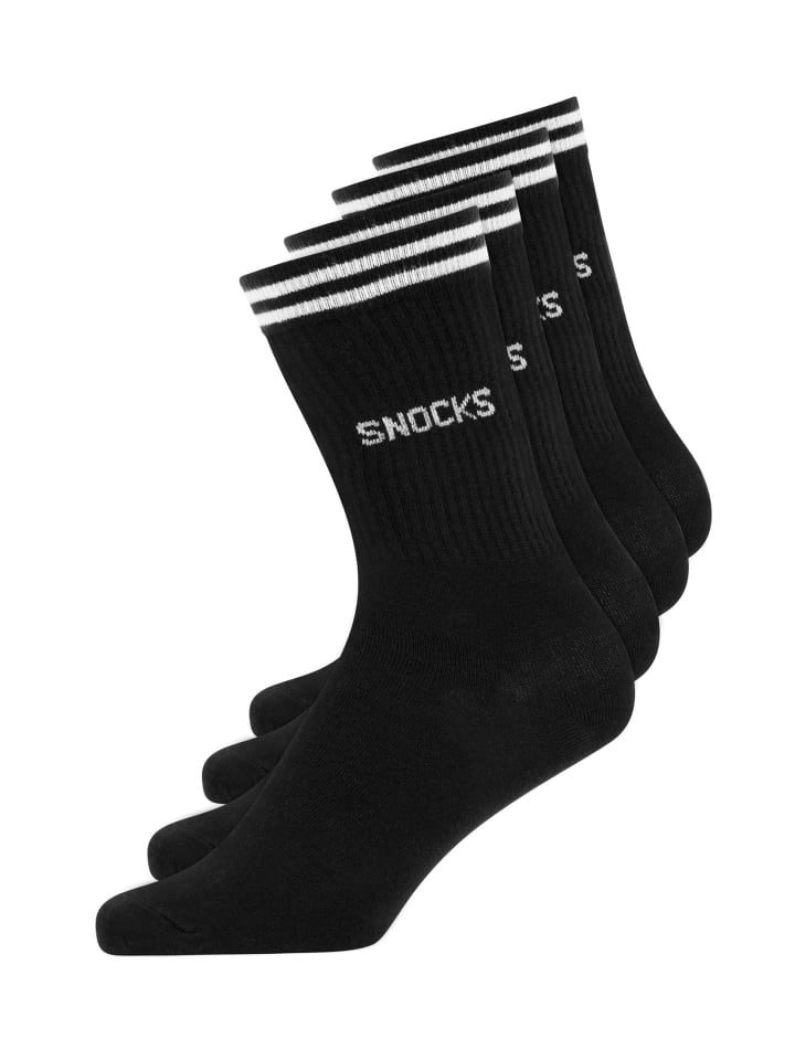 SNOCKS Hohe Sportsocken mit Streifen aus Bio-Baumwolle 4 Paar in Schwarz günstig kaufen 47-50