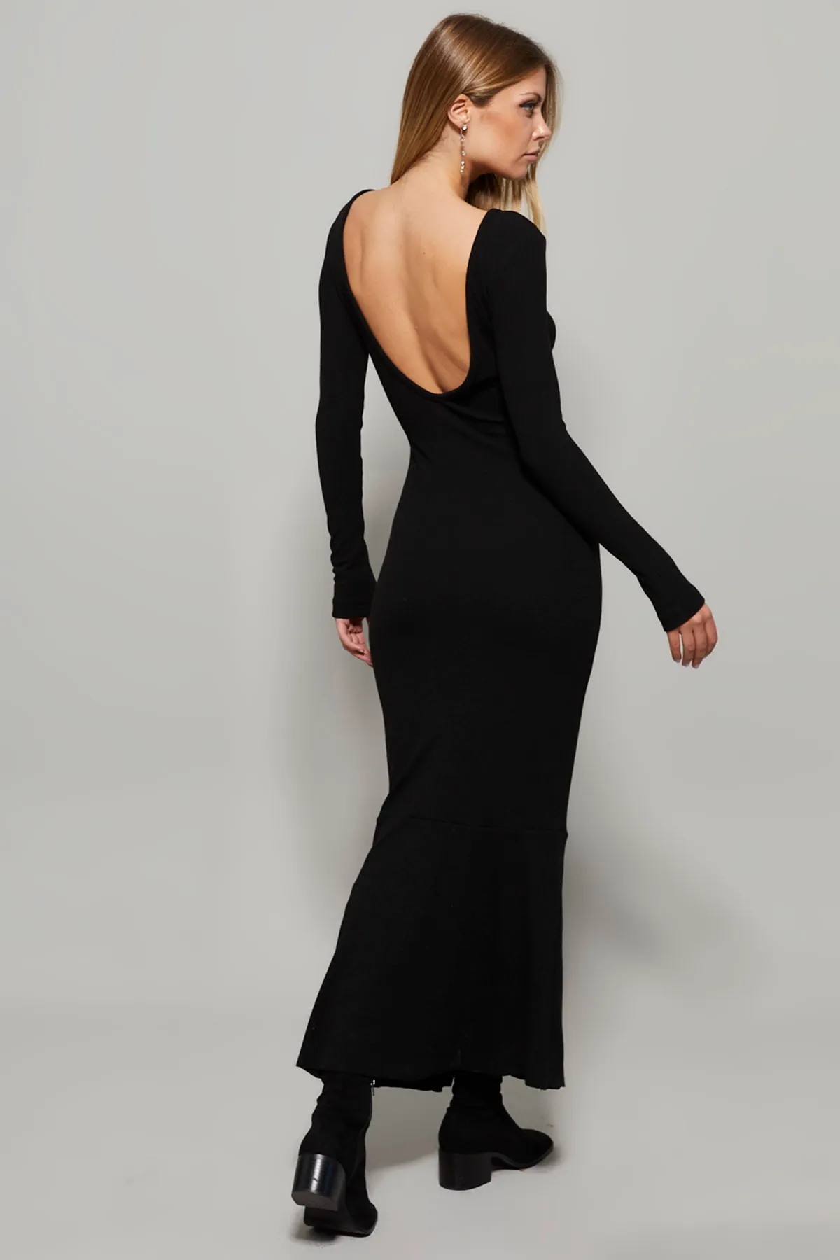 Cool & Sexy  Schwarzes Maxikleid mit U-Ausschnitt für Damen EY1129