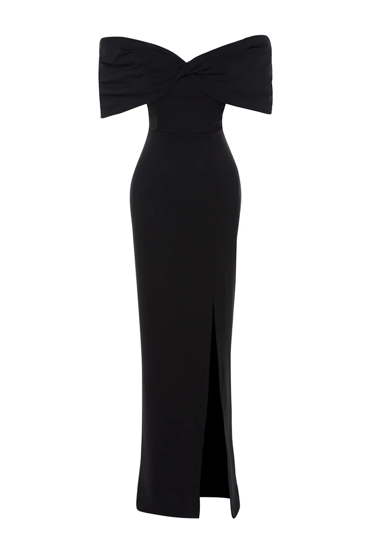 Trendyol Collection  Schwarzes, gefüttertes, gewebtes, langes Abendkleid TPRSS23AE00067