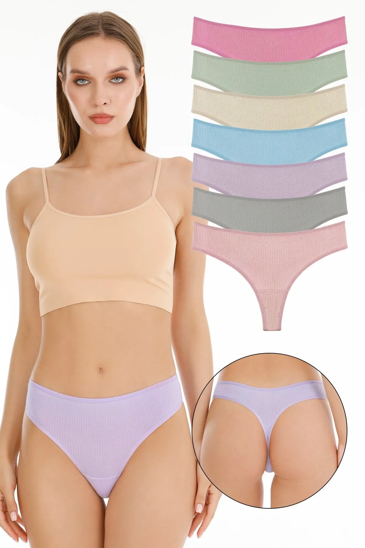Sensu  Gerippter brasilianischer Tanga für Damen im 7er-Pack