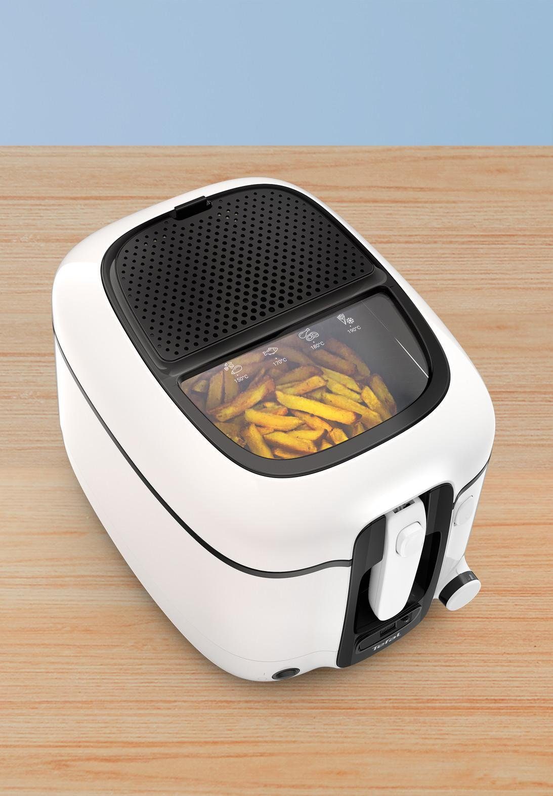 Tefal Fritteuse Super Uno FR3140, 2,2 Liter Ölkapazität, 1,5 Liter Frittiergut, austauschbarerr Aktivkohlefilter, digitale Zeitschaltuhr, automatischer Deckelöffner, großes Sichtfenster