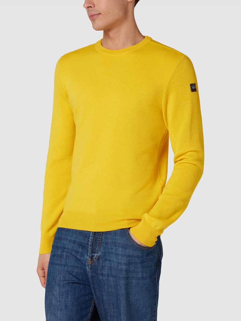 Strickpullover mit Label-Patch in gelb