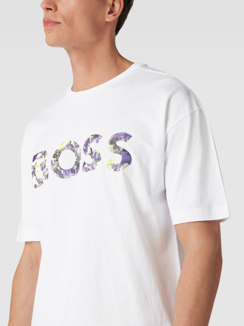 T-Shirt mit Logo-Print Modell 'Lotus' in weiß