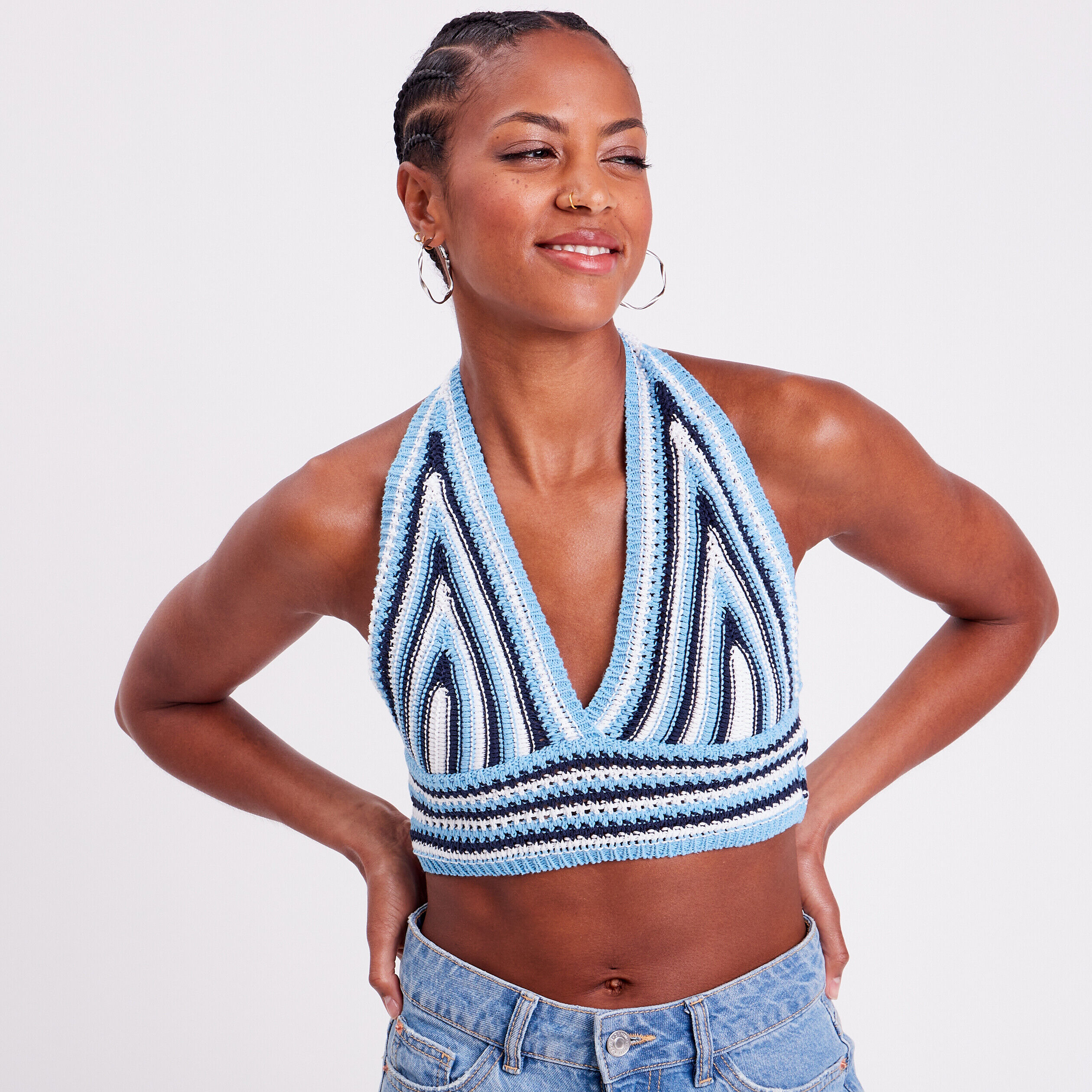 Crop top en crochet bleu femme | Cache Cache
