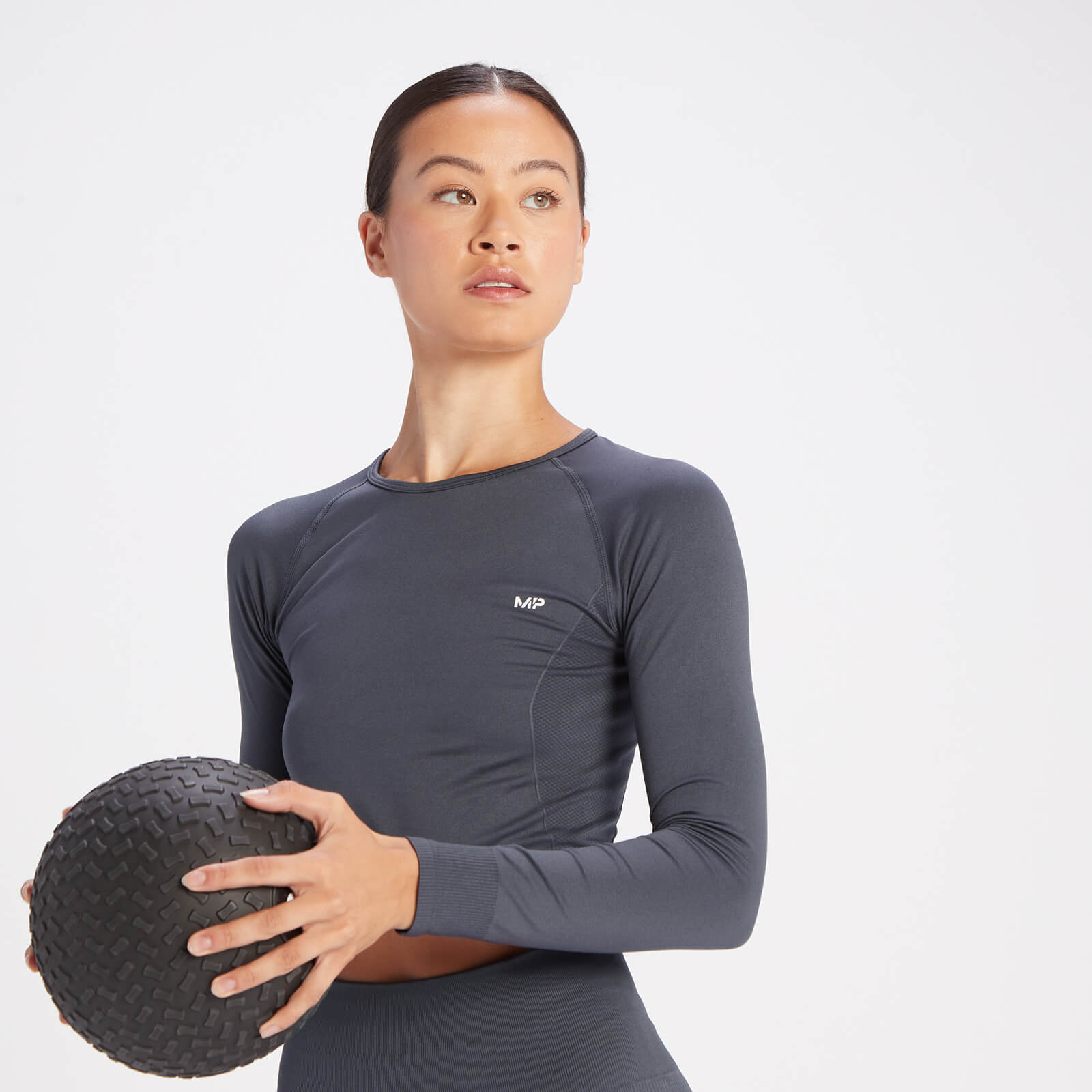 Crop top sans coutures à manches longues MP Shape pour femmes – Anthracite