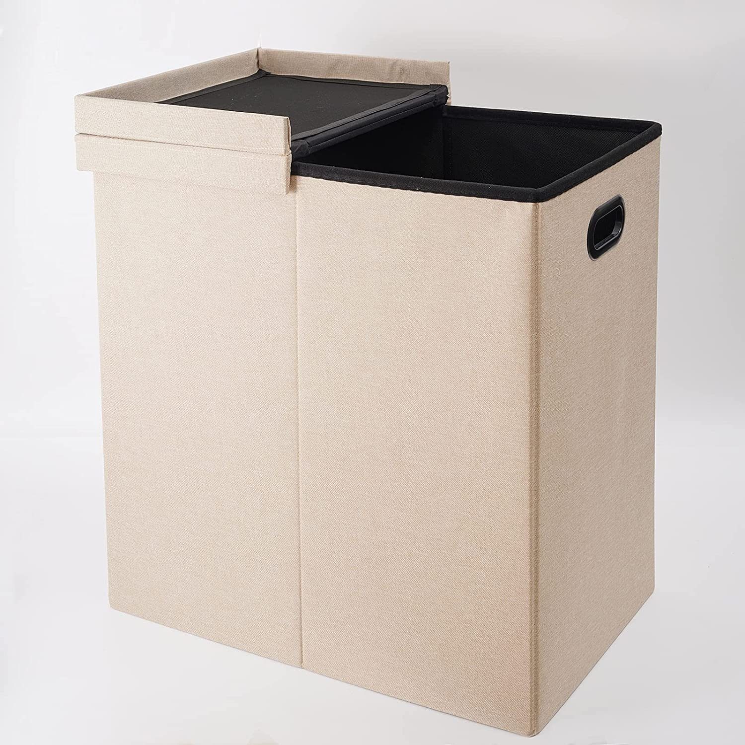 GREELUE Wäschekorb 115L Doppel-Wäschekorb mit Deckel,und abnehmbaren Wäschesäcke Faltbar, Schmutziger Kleiderkorb,Raumaufbewahrung für Schlafzimmer, Badezimmer