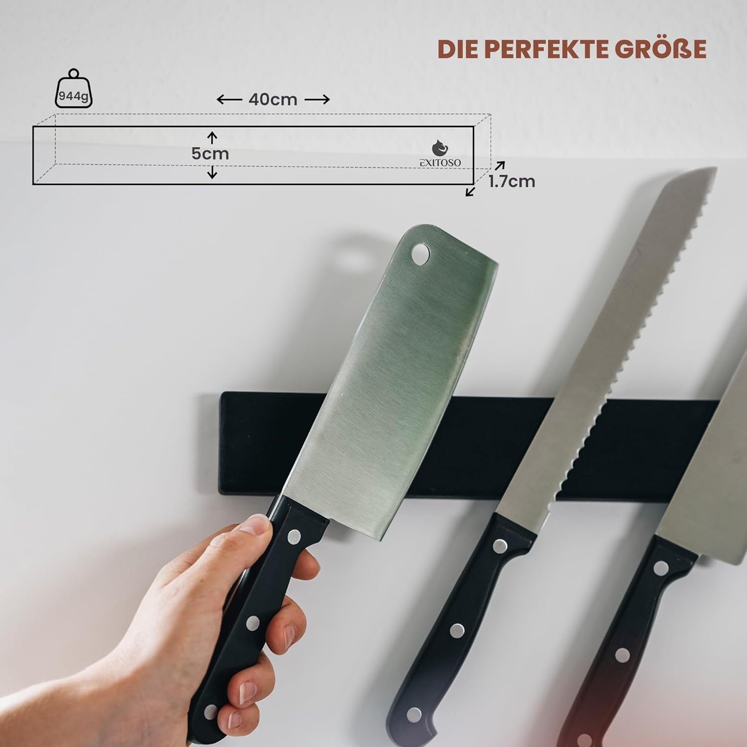Exitoso Messerleiste - Magnetleiste Messer selbstklebend 40cm, Bombenfester Halt - Schwarzes Silikon