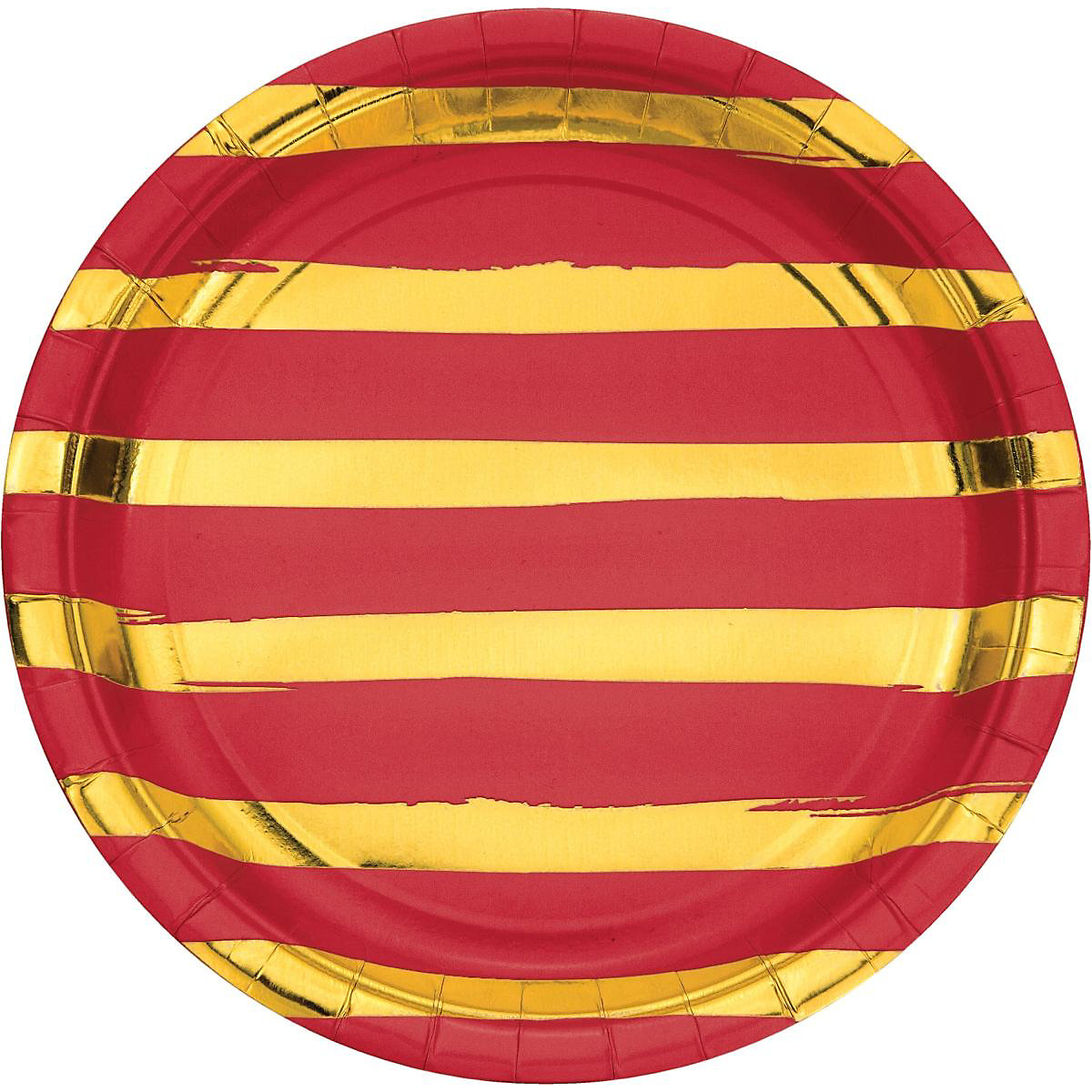 Papp-Partyteller Ø 23 cm Goldene Streifen Rot, 8 Stück, folienbeschichtet