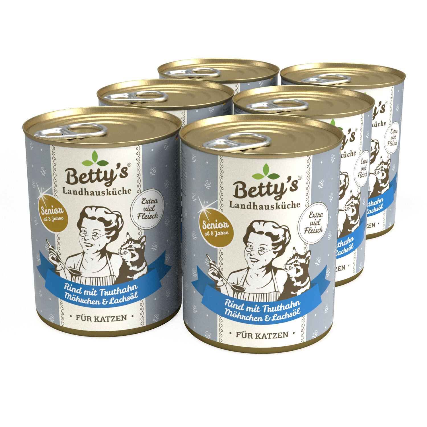 Betty's Landhausküche Nassfutter Betty's Landhausküche Betty' s Landhausküche SENIOR Katze Rind mit Truthahn, Möhrchen & Lachsöl 6x 400g