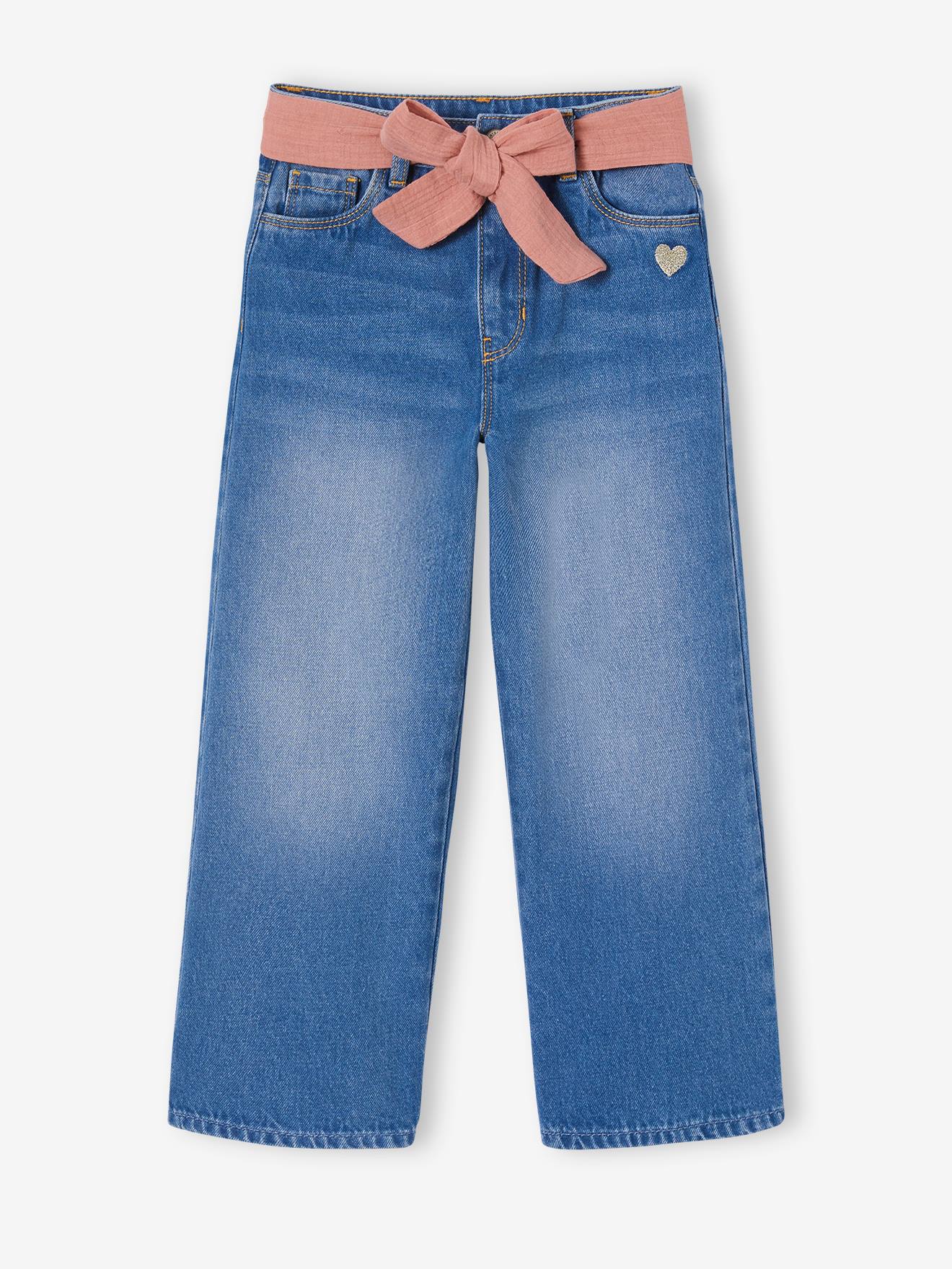 Vertbaudet Weite Mädchen 7/8-Jeans mit Gürtel - double stone