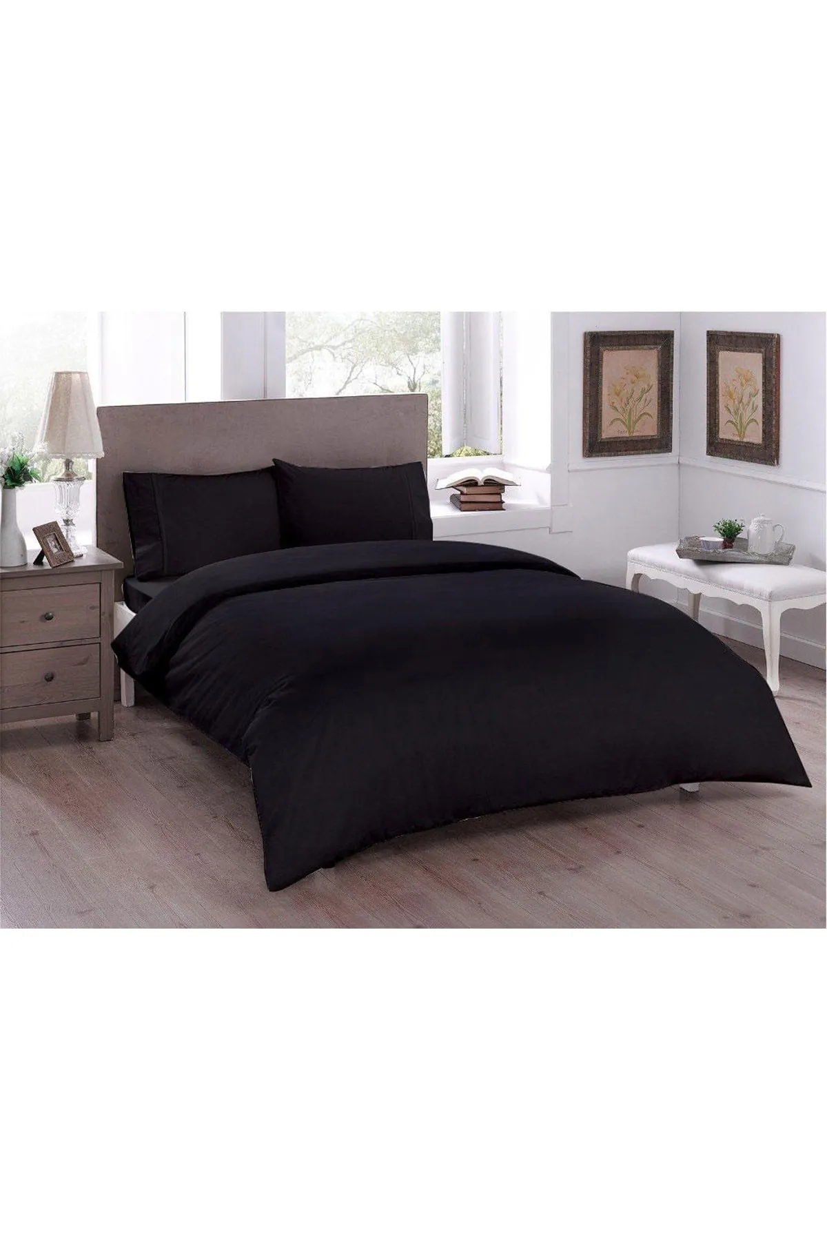 Çeyiz Diyarı  Pure Doppelbett-Bettbezug-Set, Schwarz