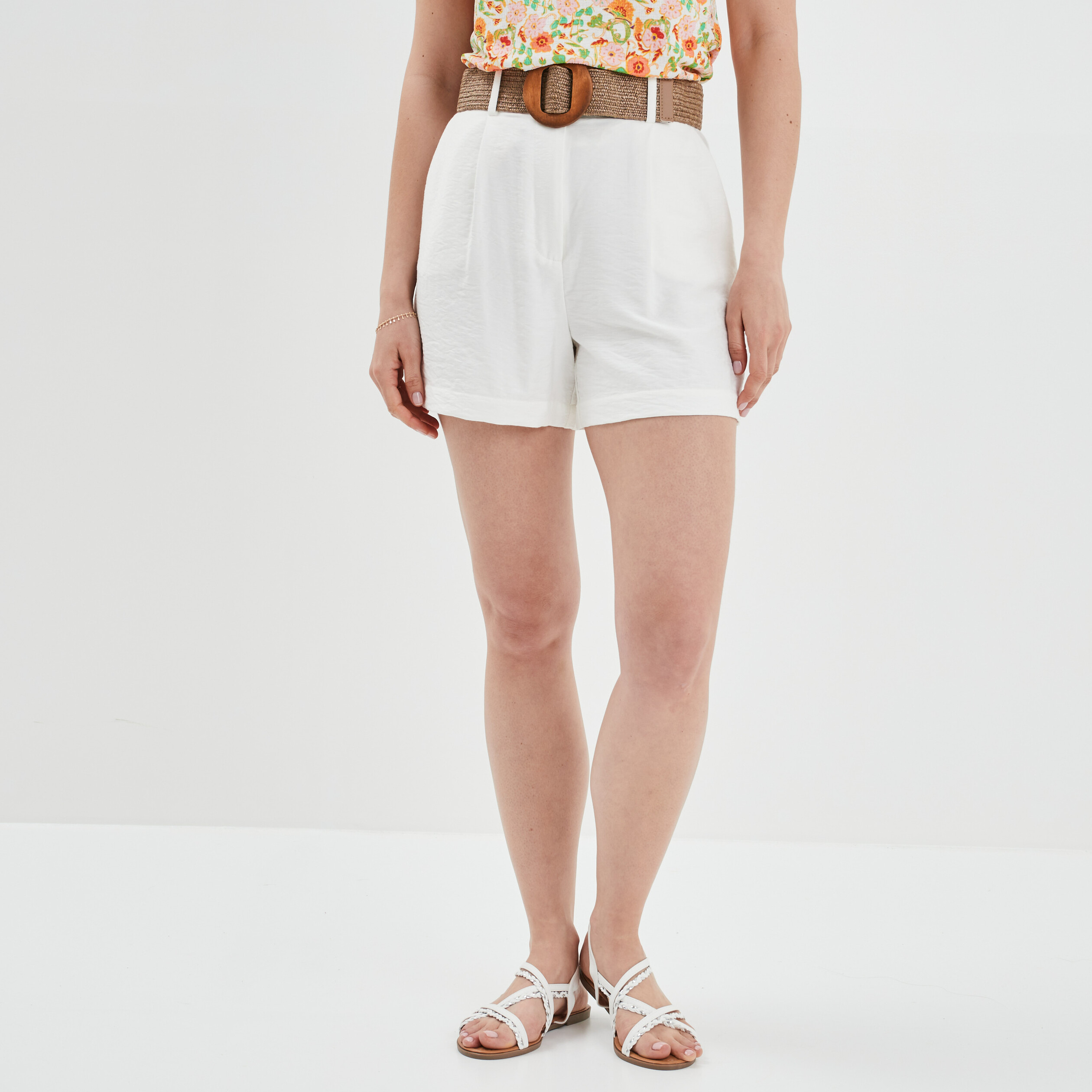 Short évasé avec ceinture blanc femme | La Halle