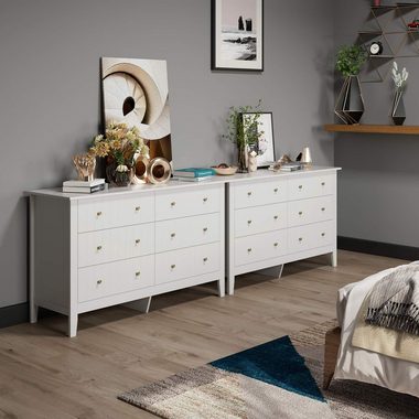 Homfa Kommode, Sideboard, Kommodenschrank, mit 6 Schubladen, weiß, 133x45x79,5cm