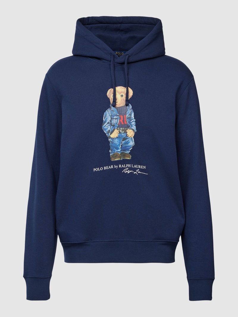 Hoodie mit Label-Print in marineblau