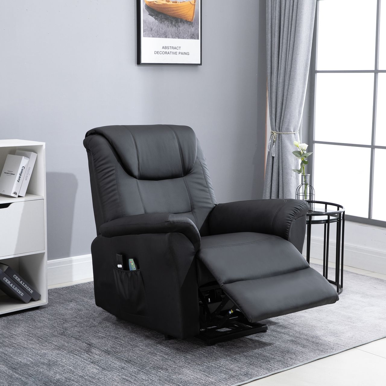 HOMCOM Sessel mit Aufstehhilfe, Verstellbarer Massagesessel Kunstleder Schwarz