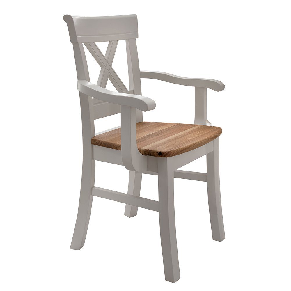 Lomadox Esszimmer-Set ESBJERG-69, (Spar-Set, 6-St), Kiefer weiß lackiert mit Eiche geölt, Landhausstil, inkl. Beleuchtung