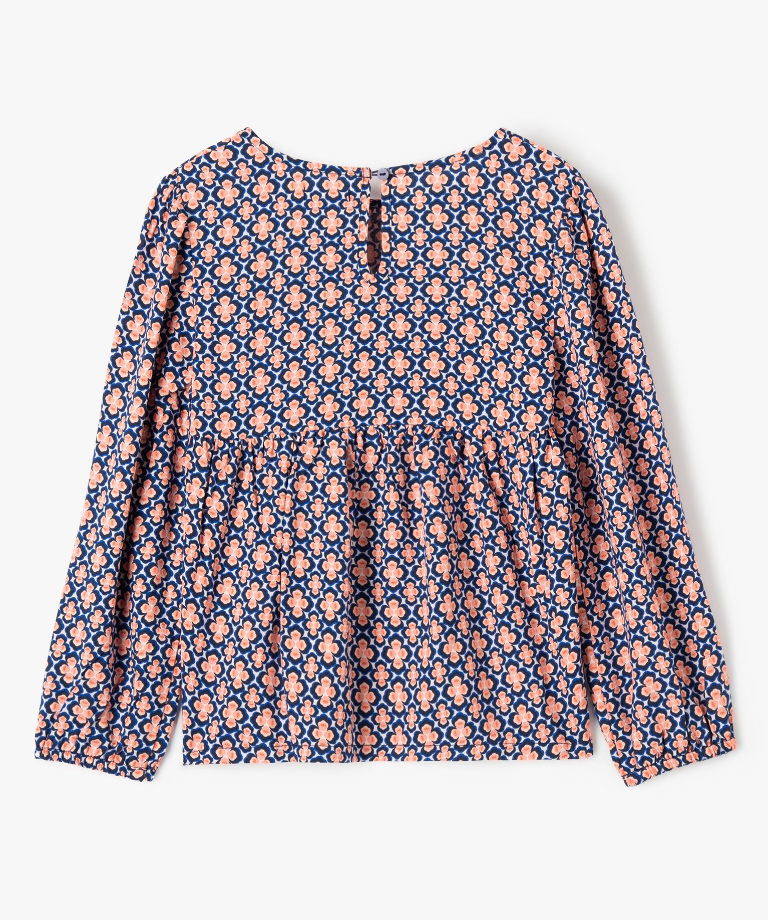 Blouse fille coupe empire à manches longues et motifs bleu | GEMO