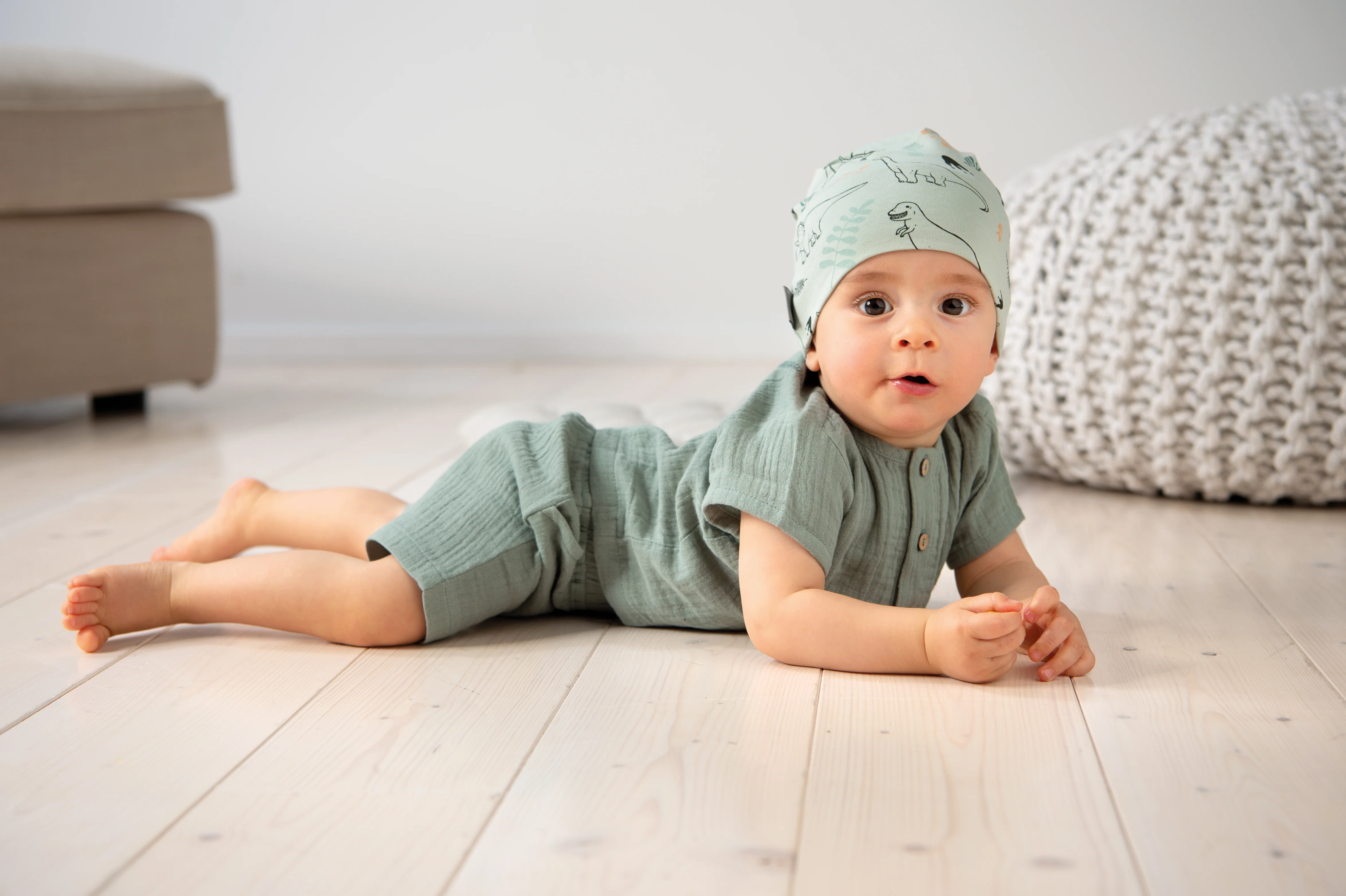 Slouch-Beanie bedruckt mit Dinosaurier