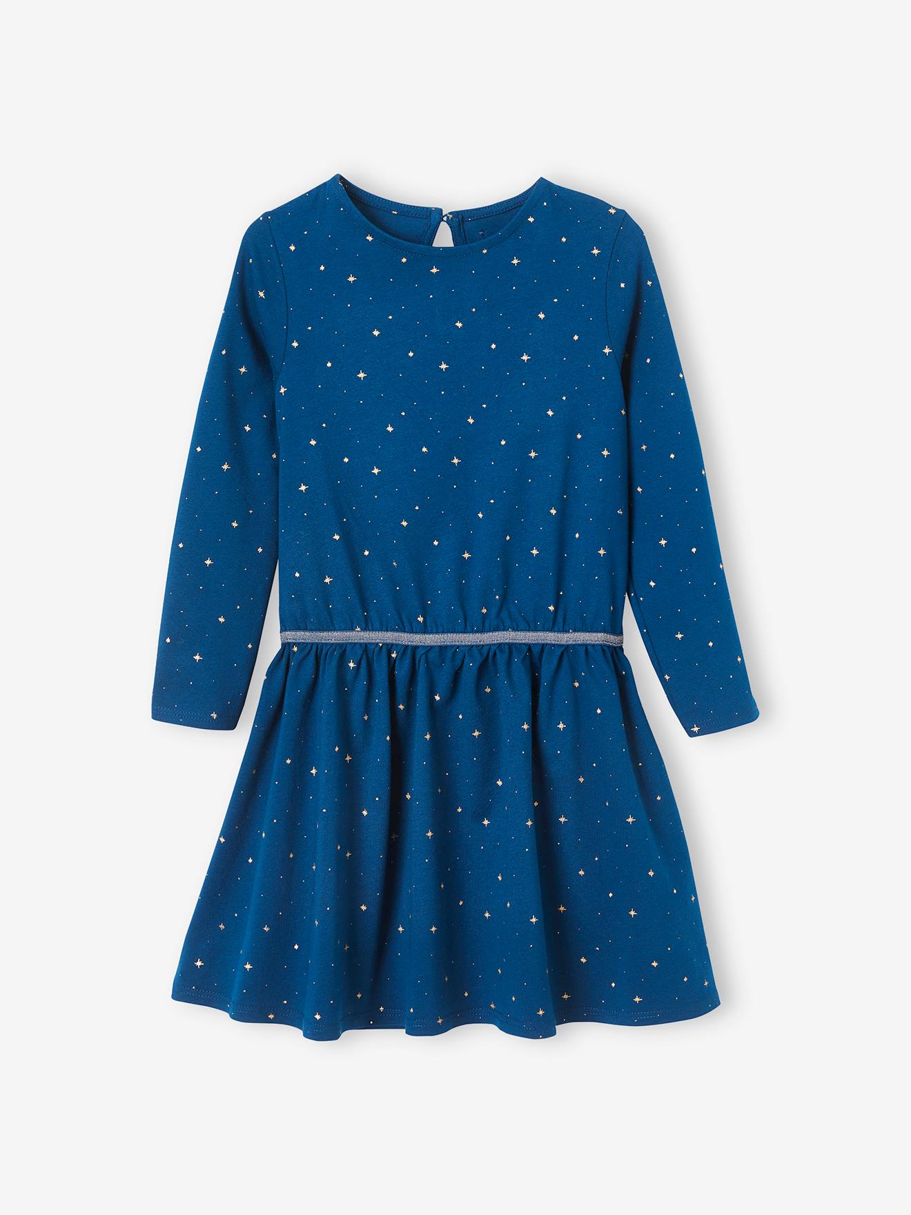 Robe de fête à étoiles fille bleu canard