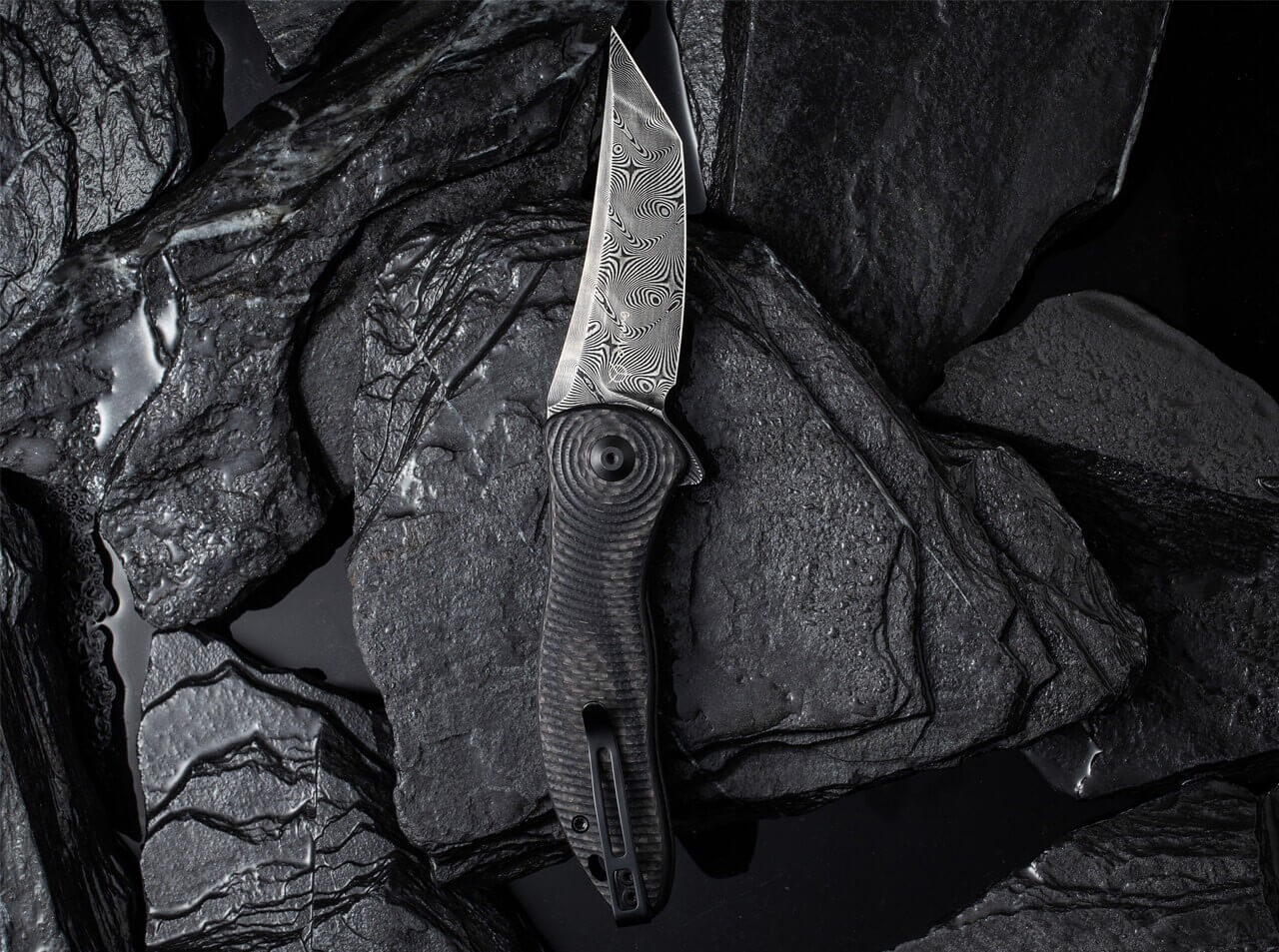 Synergy 3 Damascus G10 CF Black Tanto