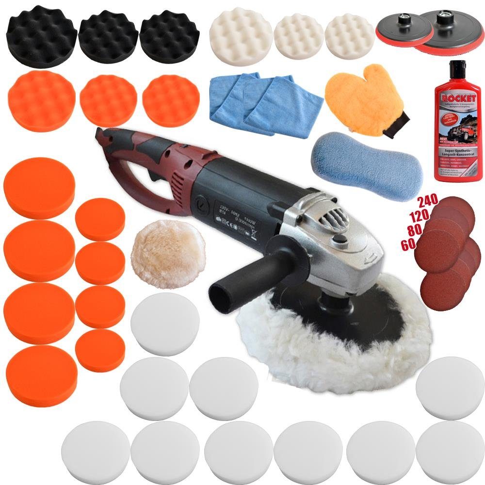 PROMAFIT Rotationspoliermaschine Poliermaschine 1500W (Set 5), 3000 max. U/min, (Set, 5), ohne Akku und Ladegerät, Poliermaschine für Rechts- und Linkshänder