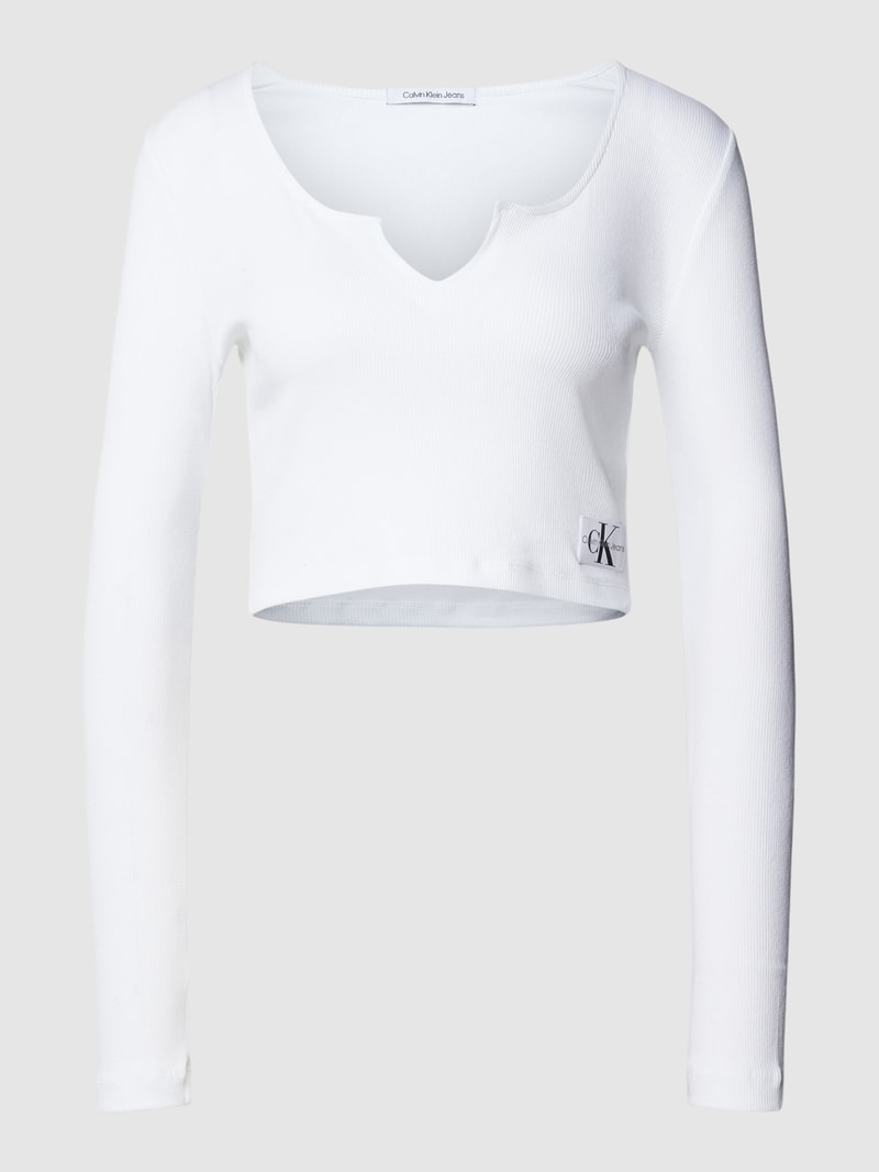 Cropped Longsleeve mit Label-Patch in weiss