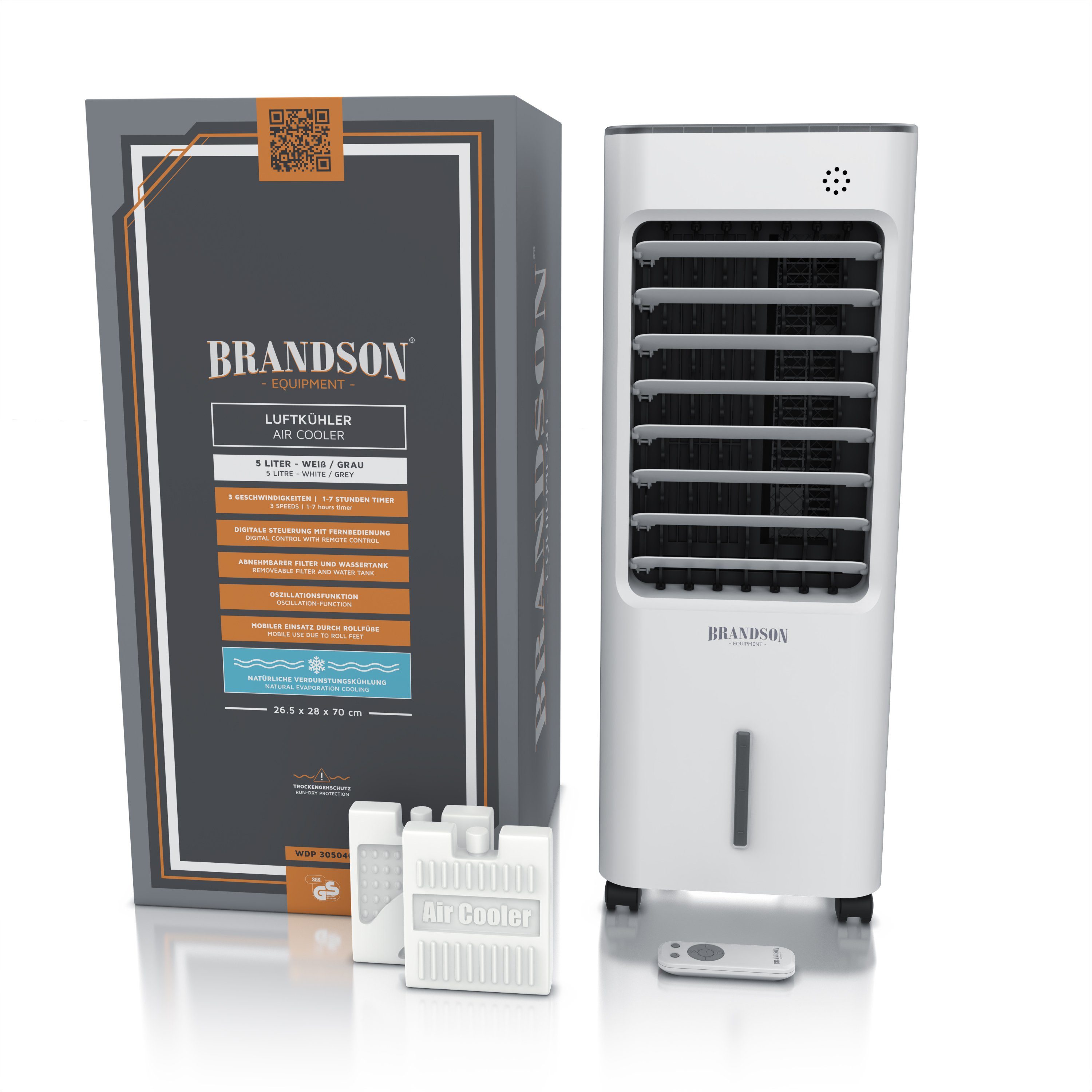 Brandson Ventilatorkombigerät, mobiler Luftkühler, Wasserkühlung, 5L Wassertank, Klimaanlage, 50W