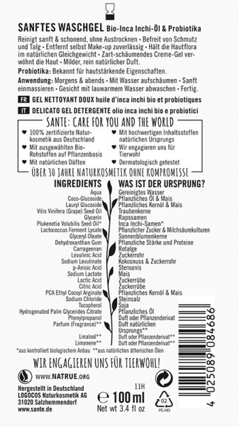 Sante Sanftes Waschgel Bio-Inca Inchi-Öl & Probiotika Reinigungsgel