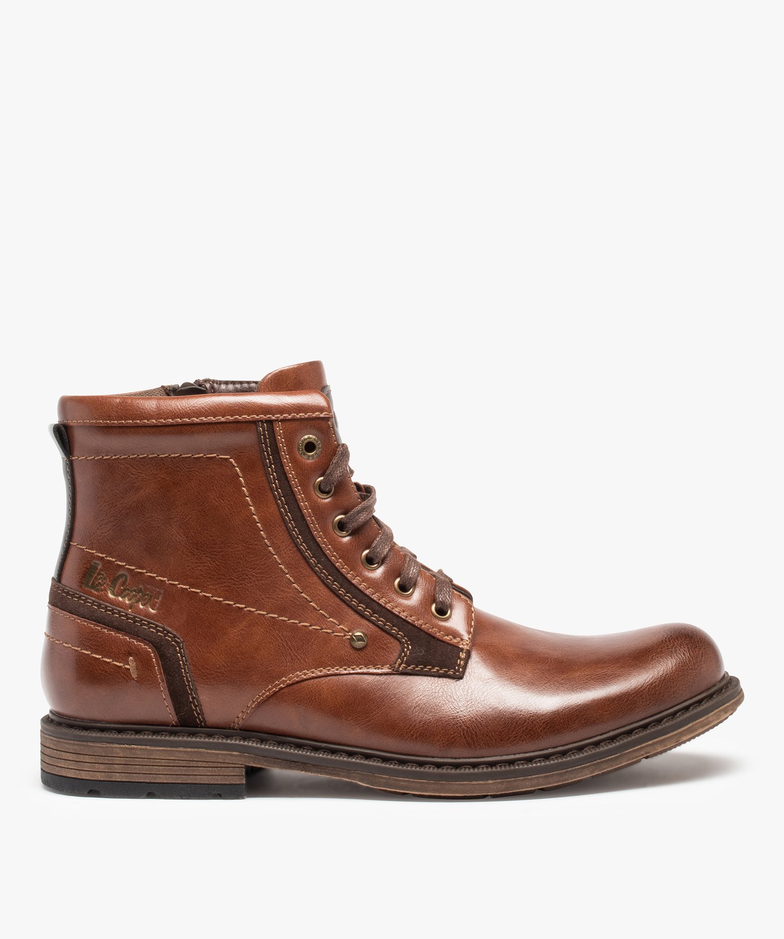 Boots homme unies à lacets fermeture zippée – Lee Cooper marron | GEMO