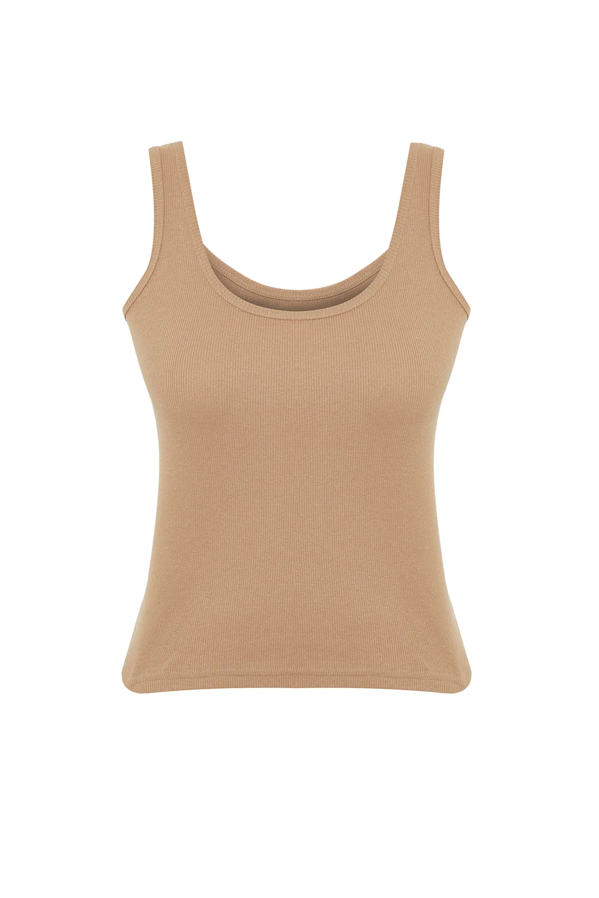 Trendyol Collection  Braunes figurbetontes Tanktop aus geripptem, flexiblem Strick mit Poolkragen TWOSS22AL0042