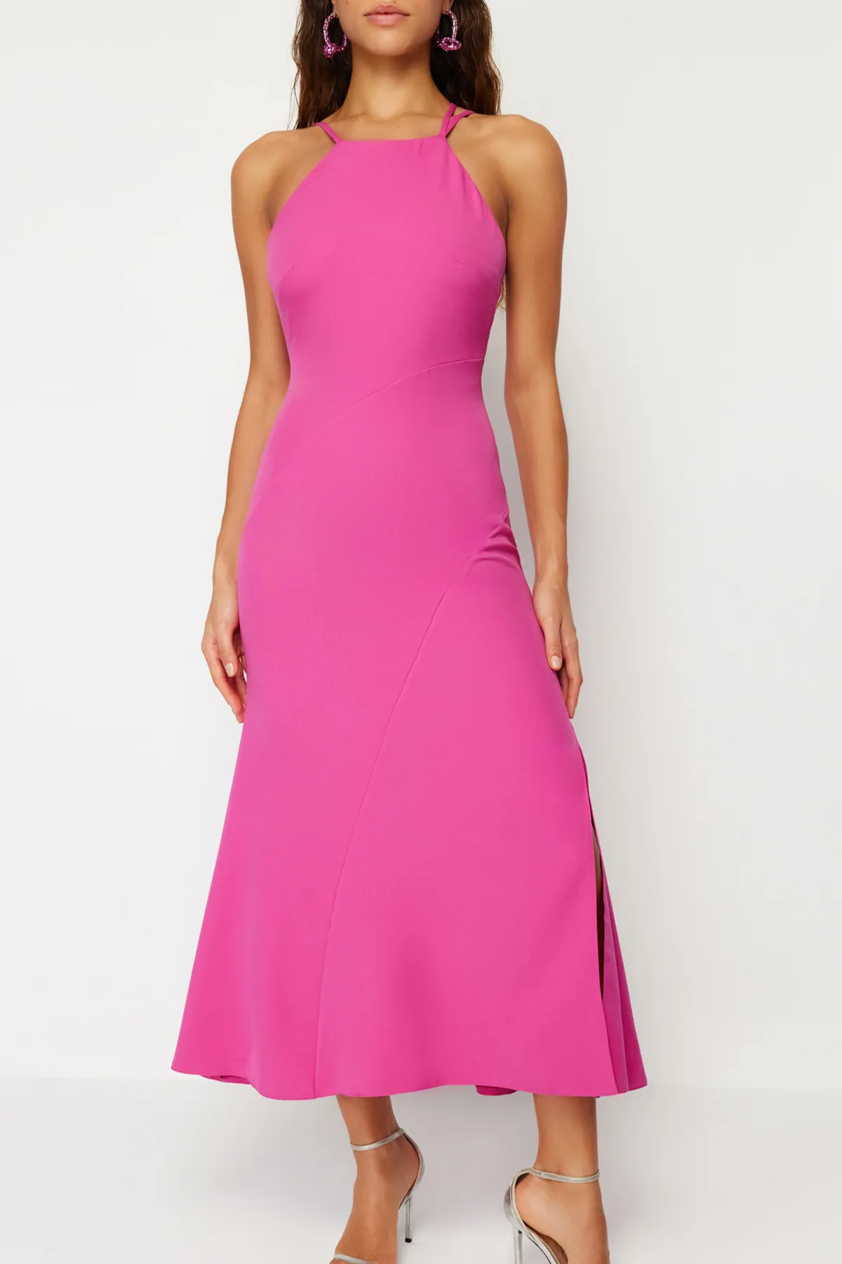 Trendyol Collection  Fuchsiafarbenes, hinten gebundenes Kleid TPRSS24EL00077