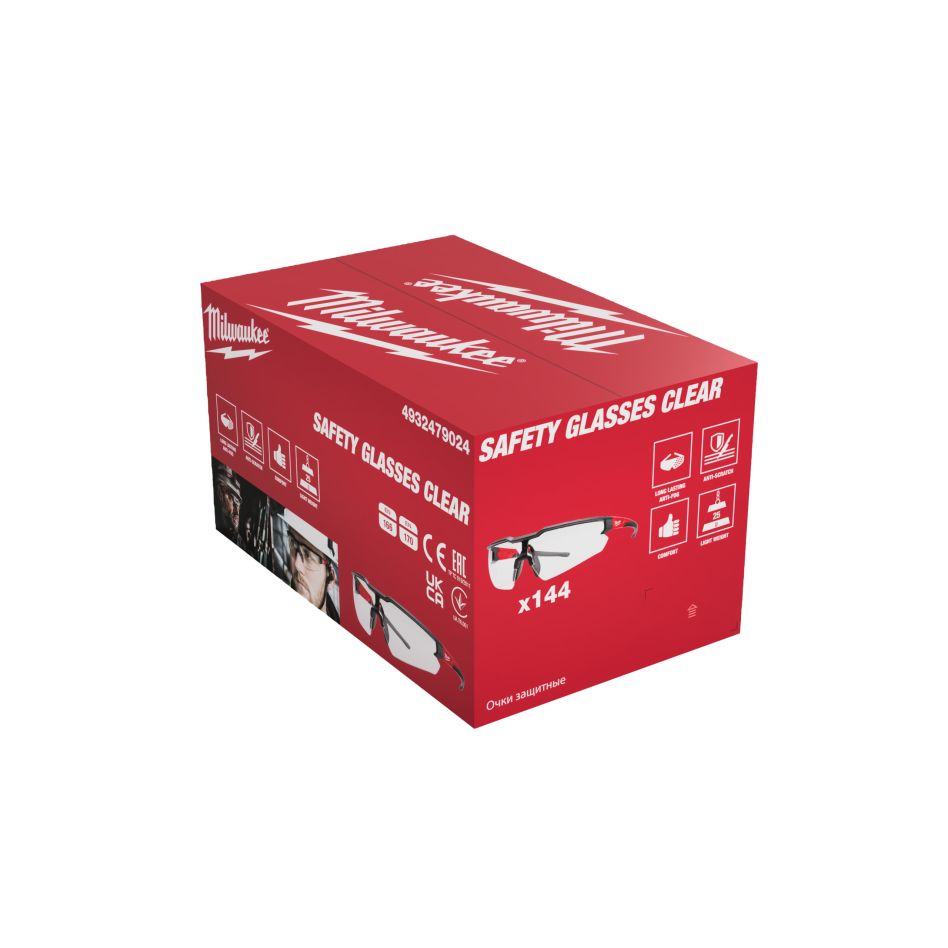 Milwaukee Zubehör 4932479024 Sicherheitsbrillen, klar, Großpackung – 144 Stück