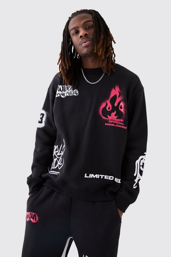 Oversize Trainingsanzug mit Graffiti-Print