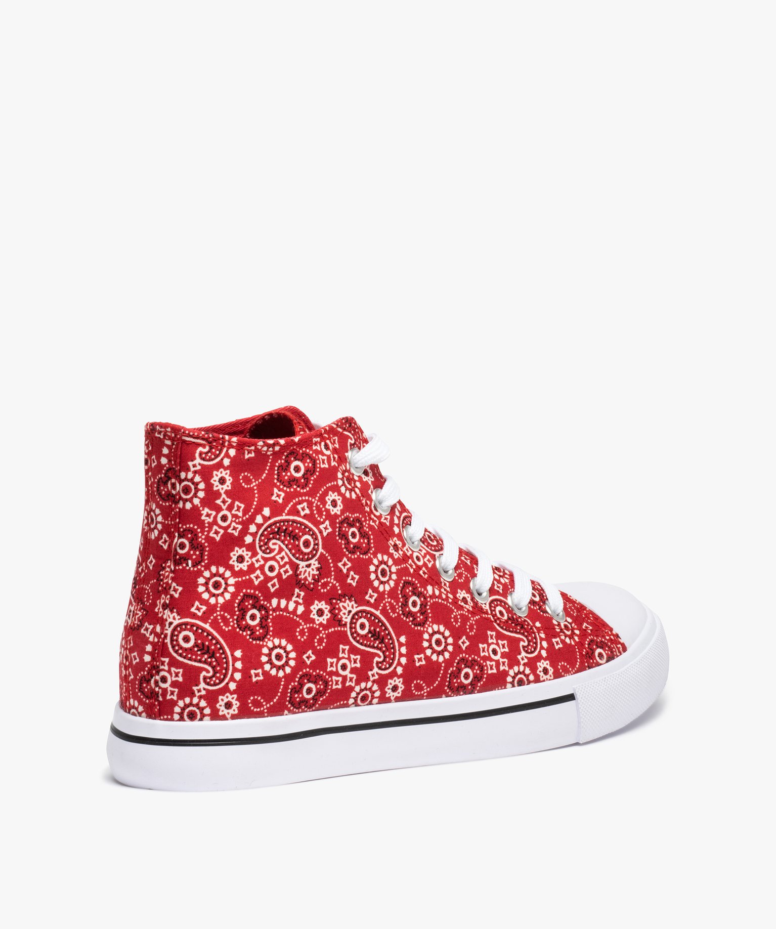 Baskets femme montantes en toile imprimée rouge | GEMO