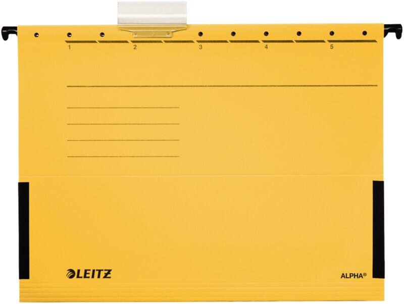 Leitz ALPHA Hängetaschen 1986 DIN A4 V-Base 15 mm 275 g/m² Gelb 100% Recycelter Pendarec-Karton 5 Stück