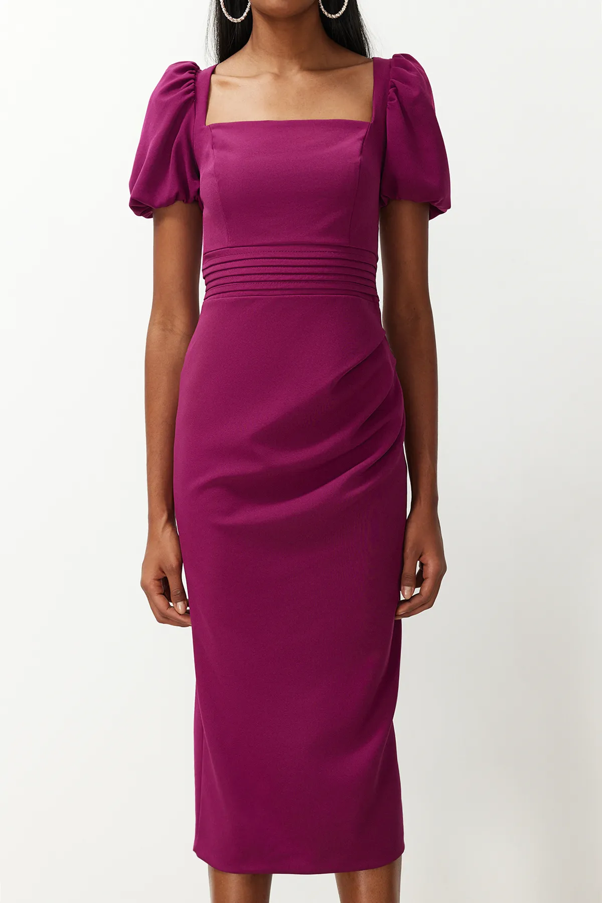 Trendyol Collection  Lila Taillen-detailliertes, figurbetontes Webkleid TPRSS24EL00158