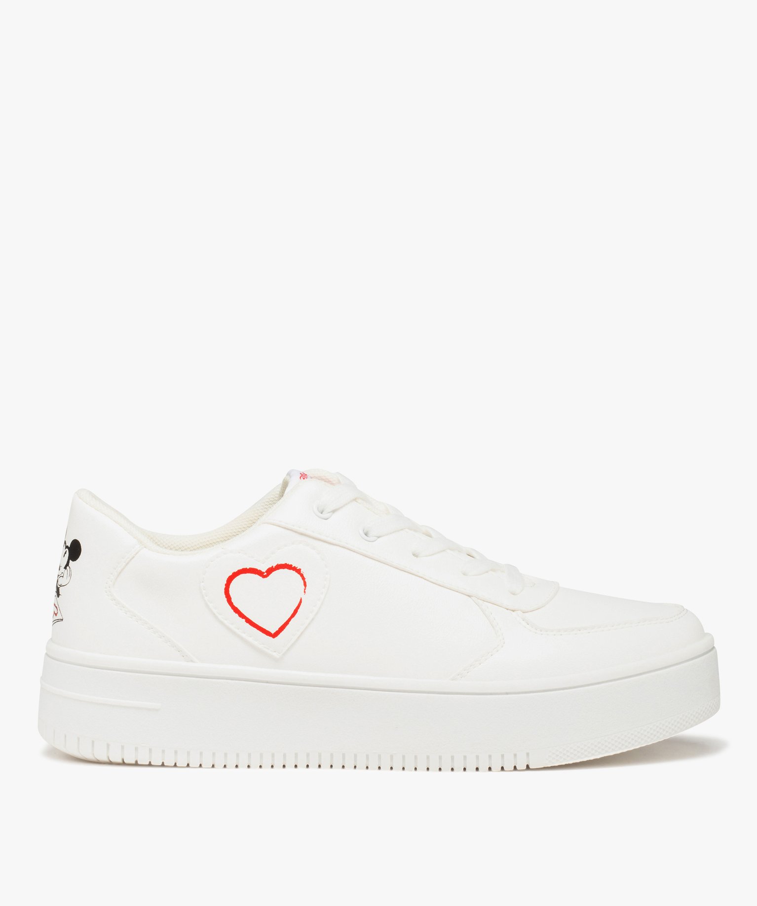 Baskets femme unies à lacets motif cur Mickey - DS blanc | GEMO