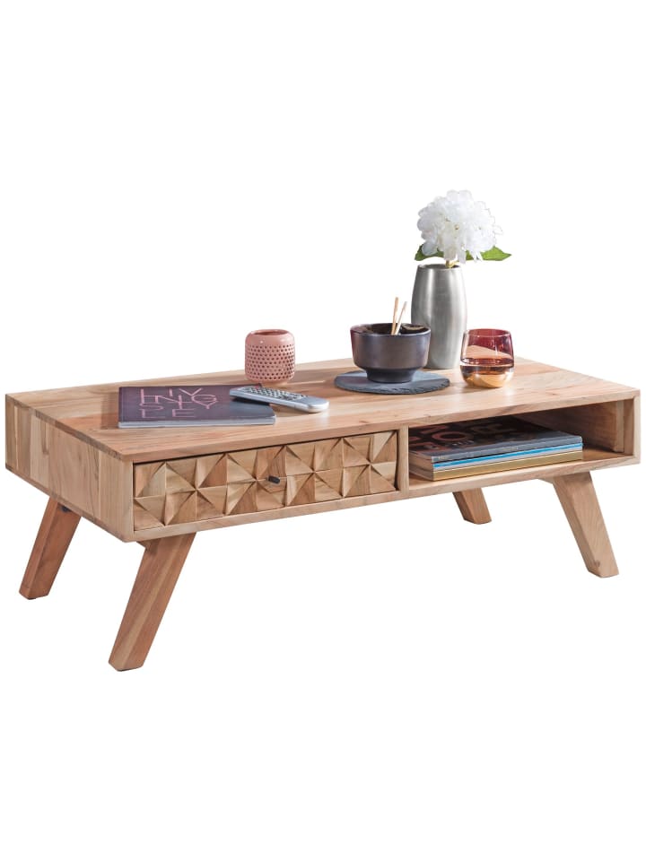 KADIMA DESIGN Couchtisch REWA 95x35x50cm Massivholz Sofatisch, Design günstig kaufen onesize