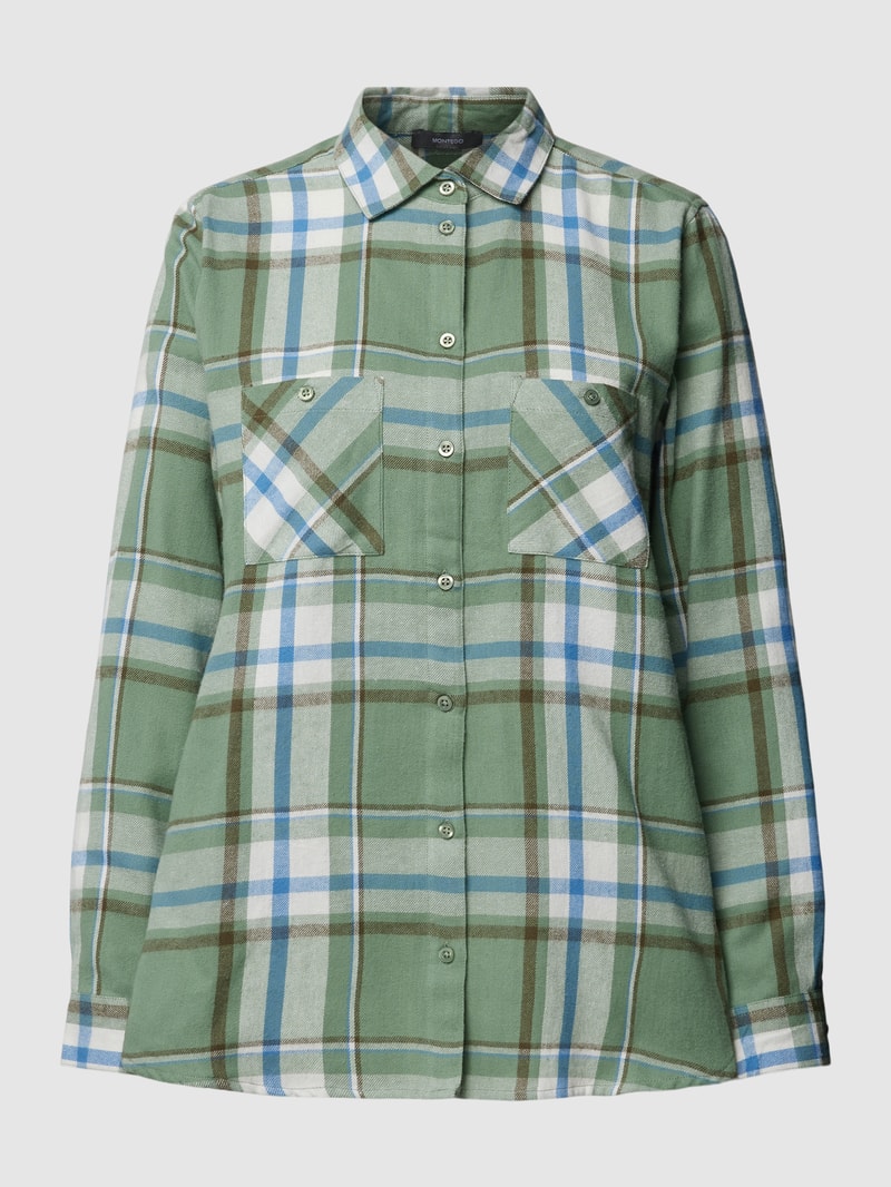 Flanellbluse mit Brusttaschen in metallic türkis