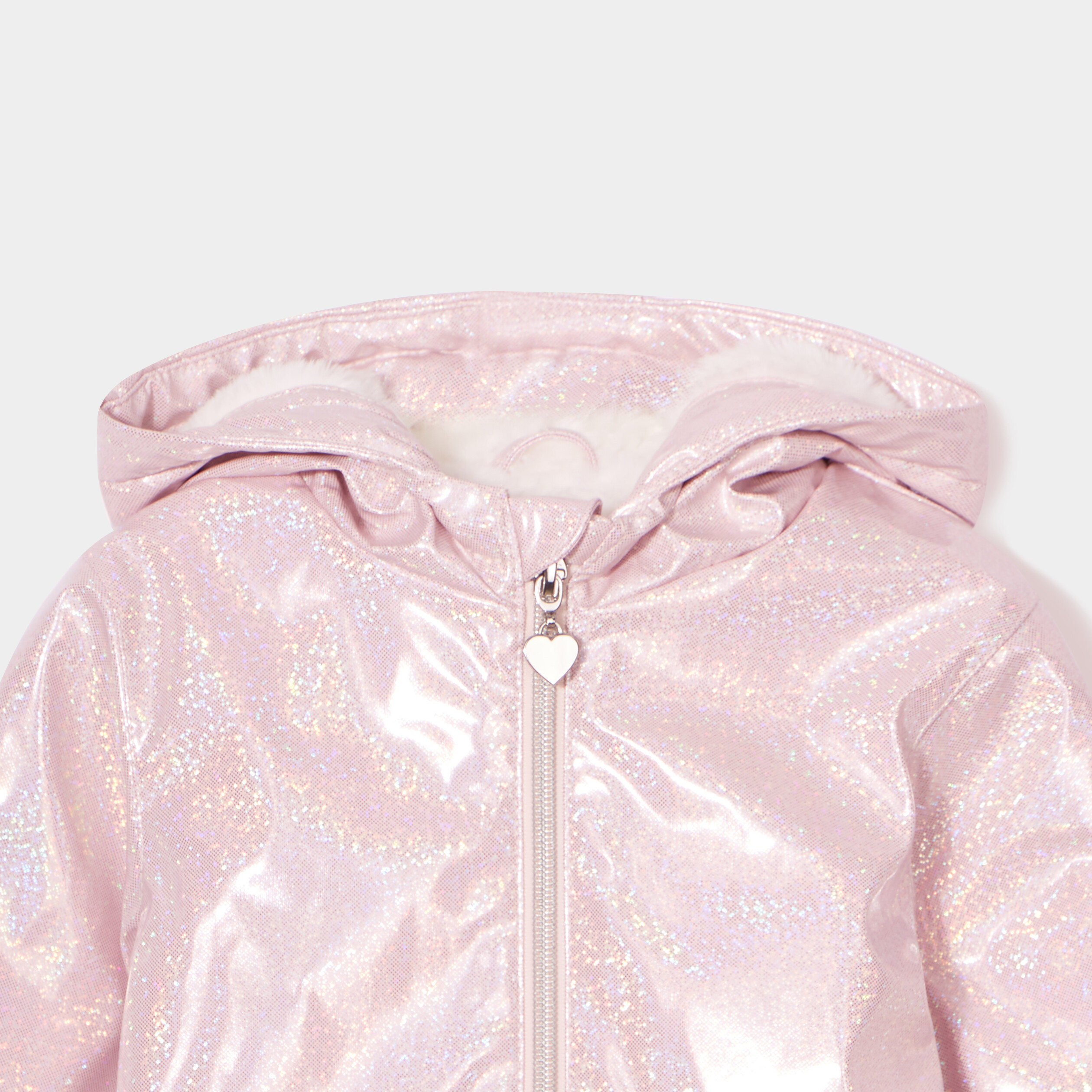 Parka pailletée à capuche doublée rose clair bébé fille | La Halle
