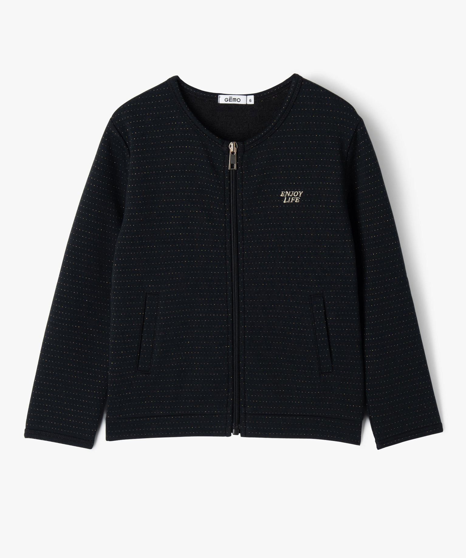 Sweat fille zippé à motifs pailletés noir | GEMO