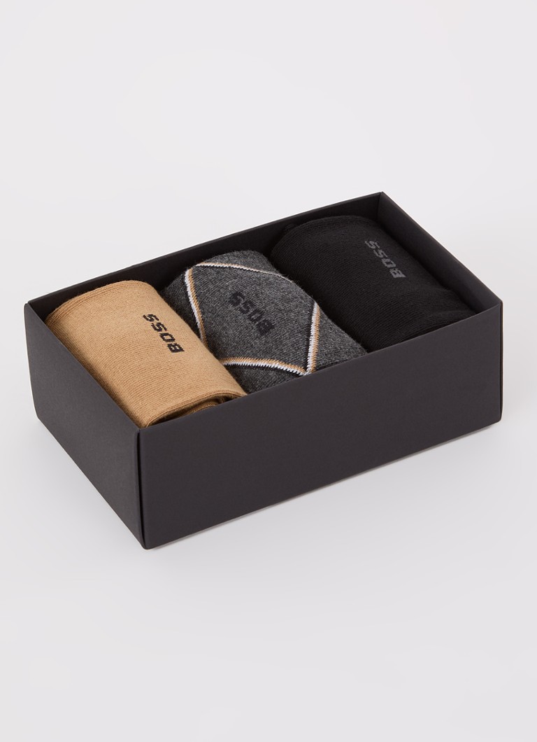 Meias estampadas HUGO BOSS em caixa de presente com 3 pares