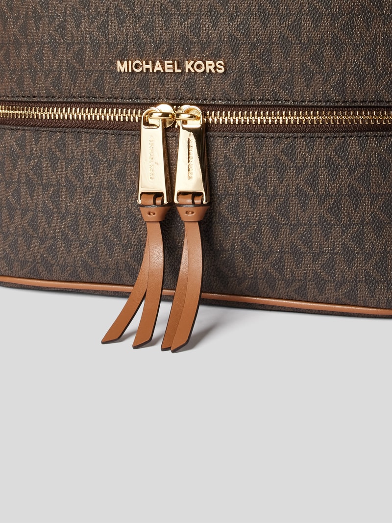 Rucksack aus Leder mit Logo-Muster in camel