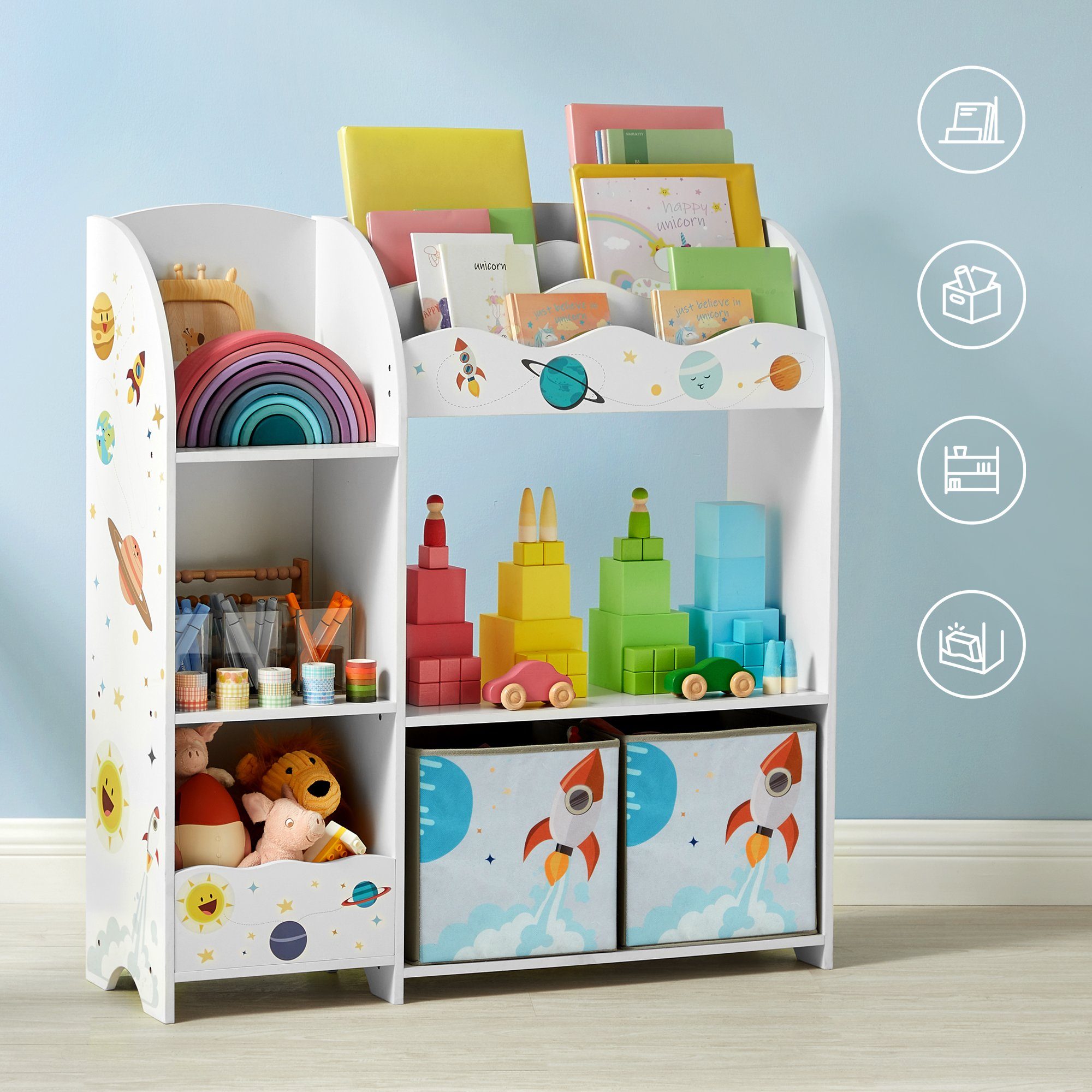 SONGMICS Bücherregal Kinderzimmerregal, mit 2 Aufbewahrungsboxen
